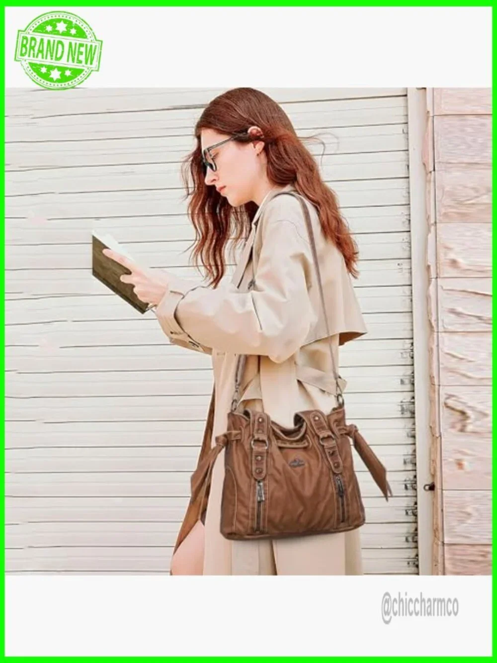Vegan Leather Hobo Bag with Adjustable Strap, 5 Pockets, 14.4x11.8x5.1 Inches